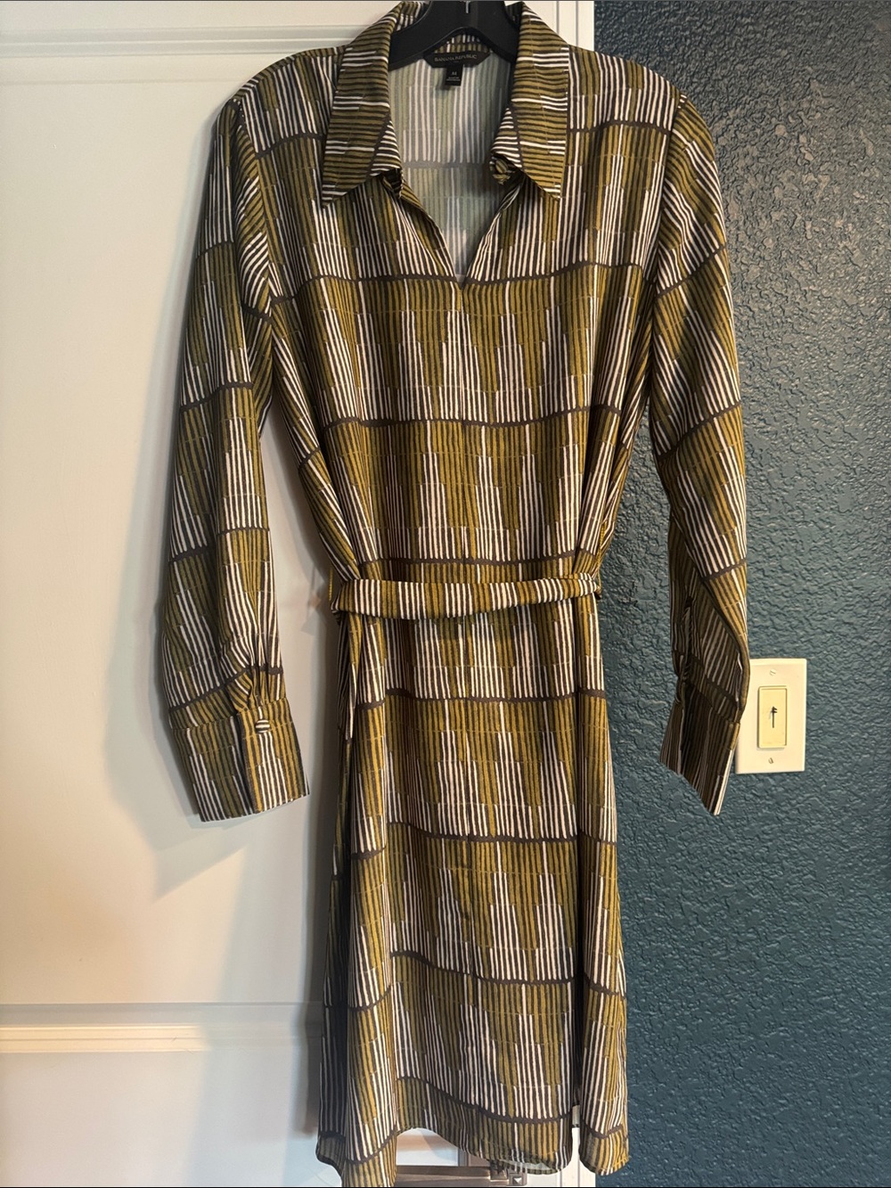 Banana Republic Women's Olive Stripe Shirt Dress with Belt